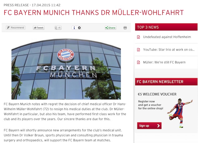 Bayern issued a press release on the matter